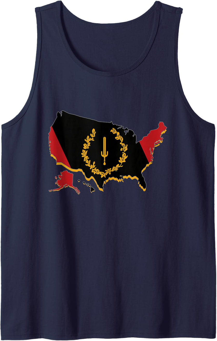 Black American Heritage Flag History Month in USA States Map Sleeveless Tank Top - Navy Blue