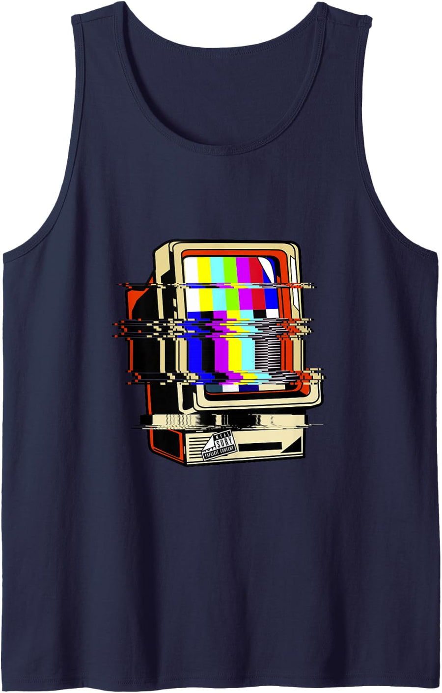 Vaporwave No Signal Television Off Air Glitch Computer Art Tank Top - Navy Blue