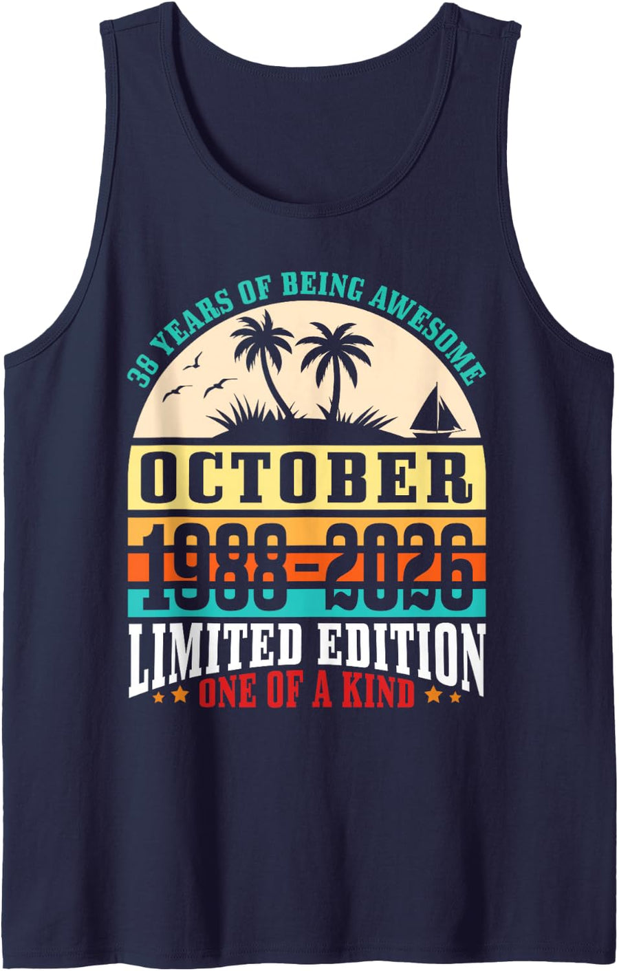 October 1988 2026 38 Years of Being Awesome Limited Edition Tank Top - Navy Blue