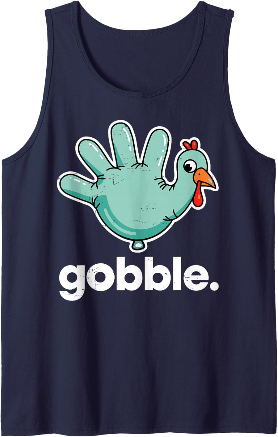 Gobble Happy Thanksgiving Day Nurse Glove Turkey Humor Tee Sleeveless Tank Top - Navy Blue