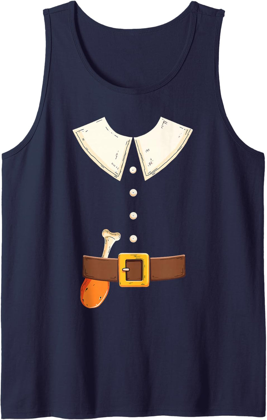 Funny Thanksgiving Pilgrim Costume Turkey Leg Family Dinner Sleeveless Tank Top - Navy Blue