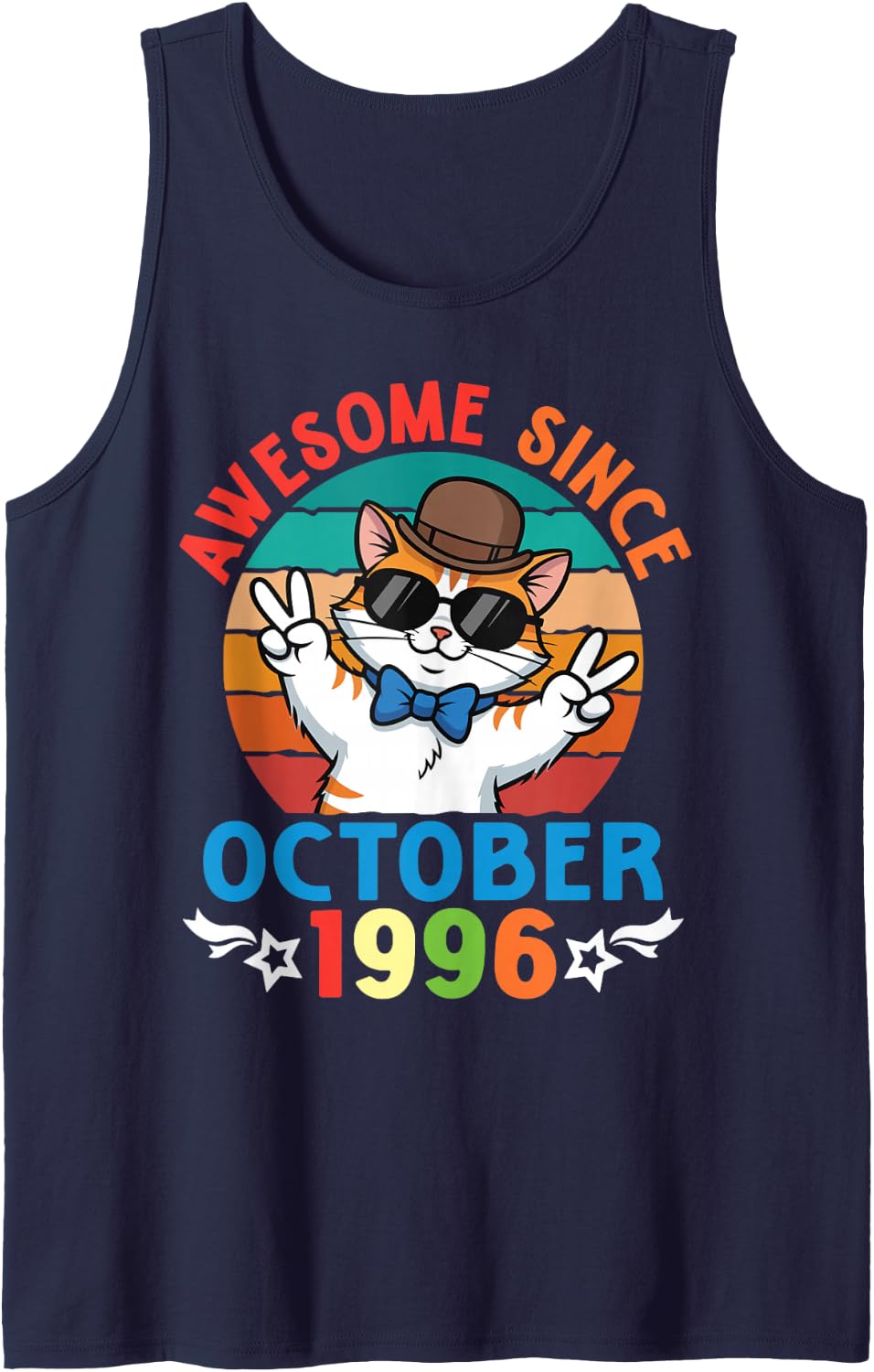 Cat Boy Awesome Since October 1996 My Birthday 30 Years Old Sleeveless Tank Top - Navy Blue