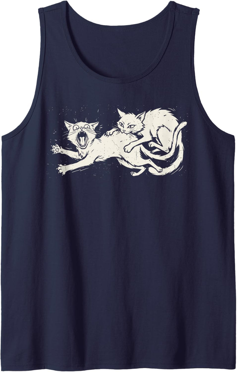 Cat Chaotic Energy Funny Black and White Cats Biting Meme Sleeveless Tank Top - Navy Blue