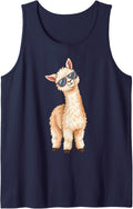 Fluffy Alpaca in Aviator Sunglasses Sleeveless Tank Top - Navy Blue