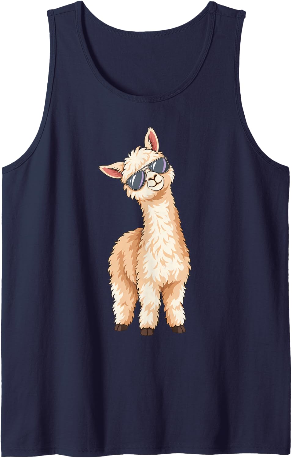 Fluffy Alpaca in Aviator Sunglasses Sleeveless Tank Top - Navy Blue