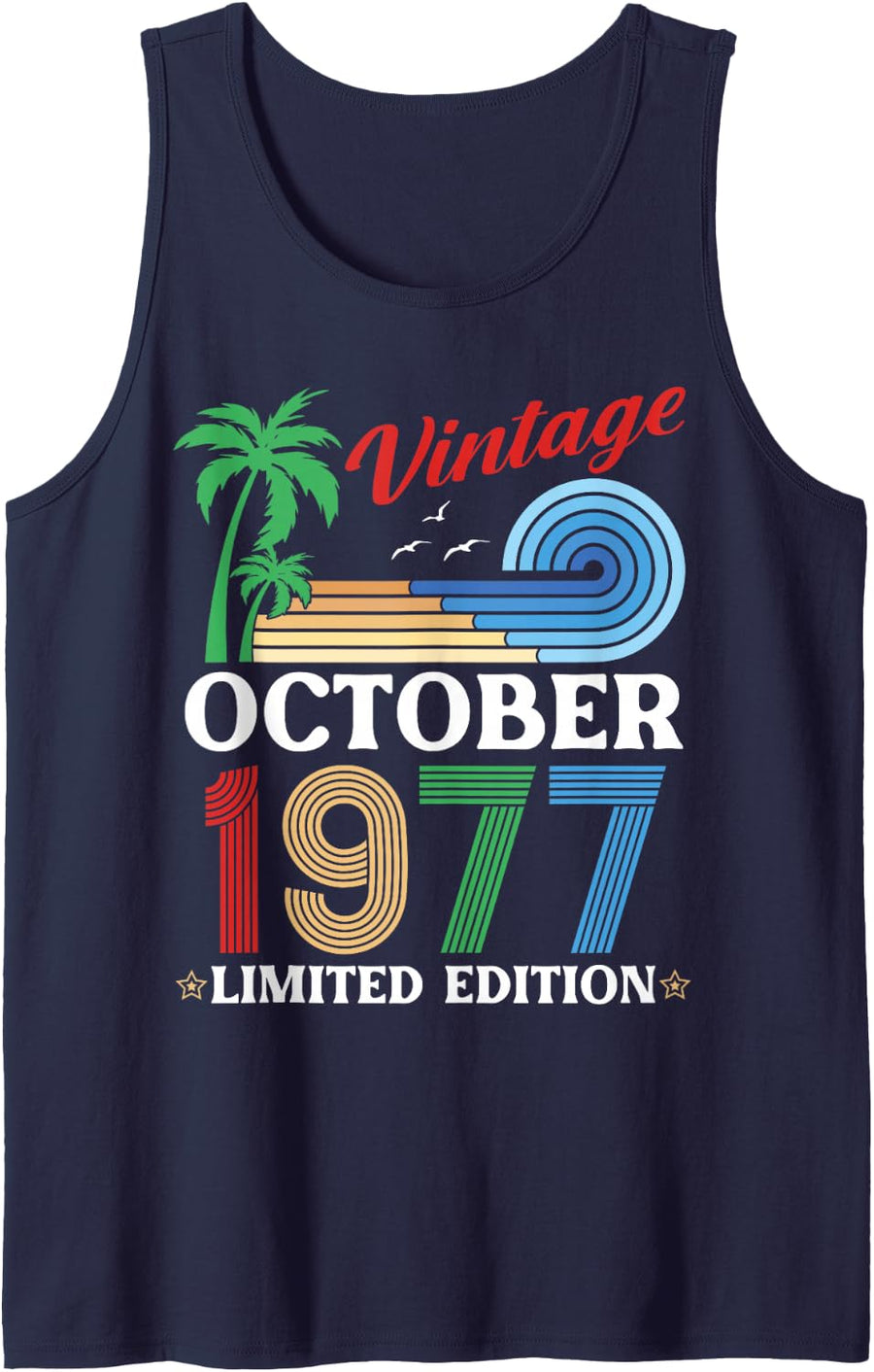 Vintage October 1977 Limited Edition 49 Years Old Birthday Tank Top - Navy Blue