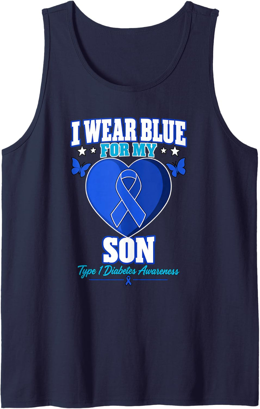 I Wear Blue for My Son Type 1 Diabetes Awareness Ribbon Sleeveless Tank Top - Navy Blue