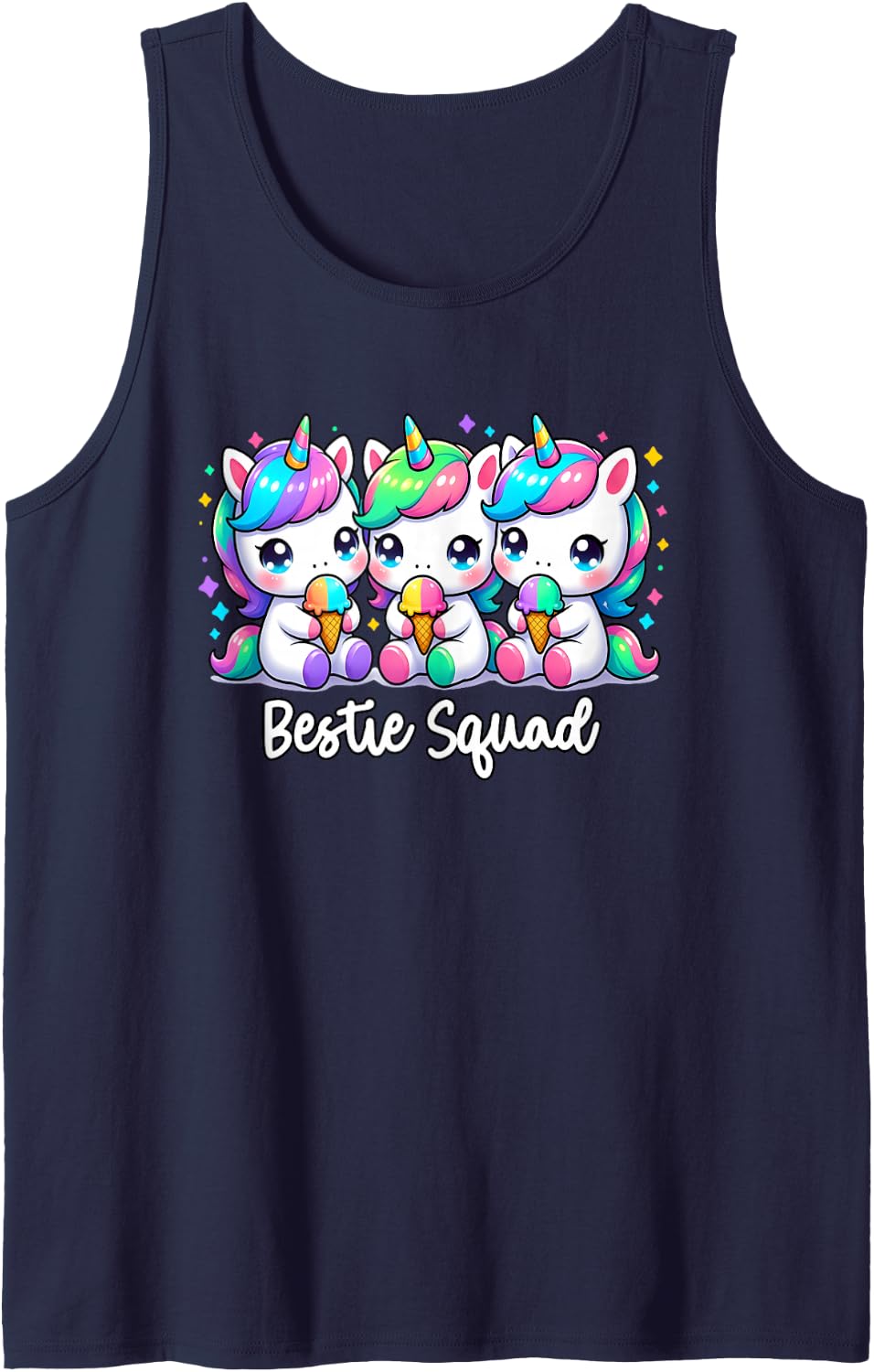 Besties Squad Unicorn Friend Squad Gifts Women BFF Matching Sleeveless Tank Top - Navy Blue
