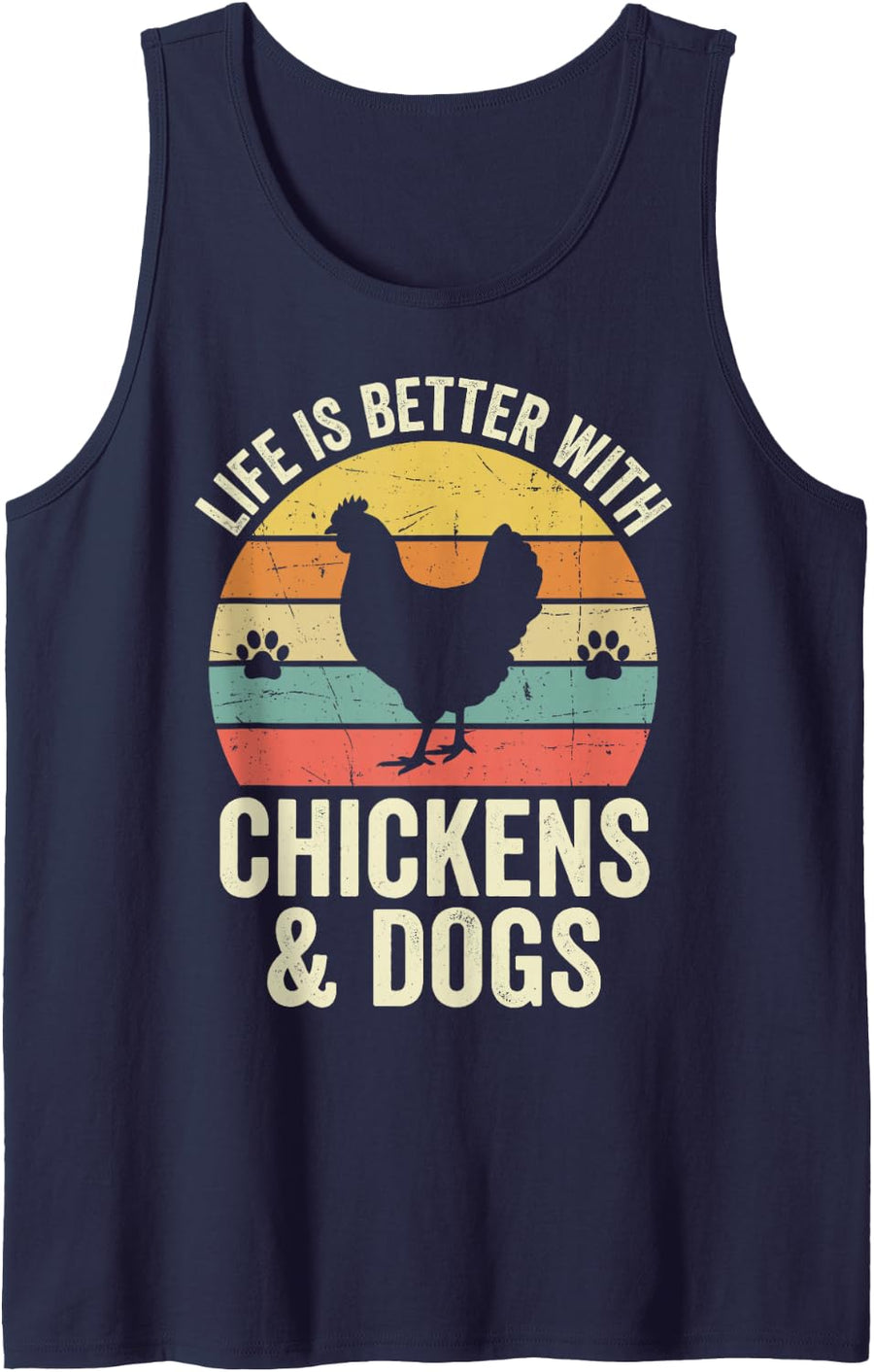 Life is Better with Chickens & Dogs Farmer Farm Farming Tee Sleeveless Tank Top - Navy Blue