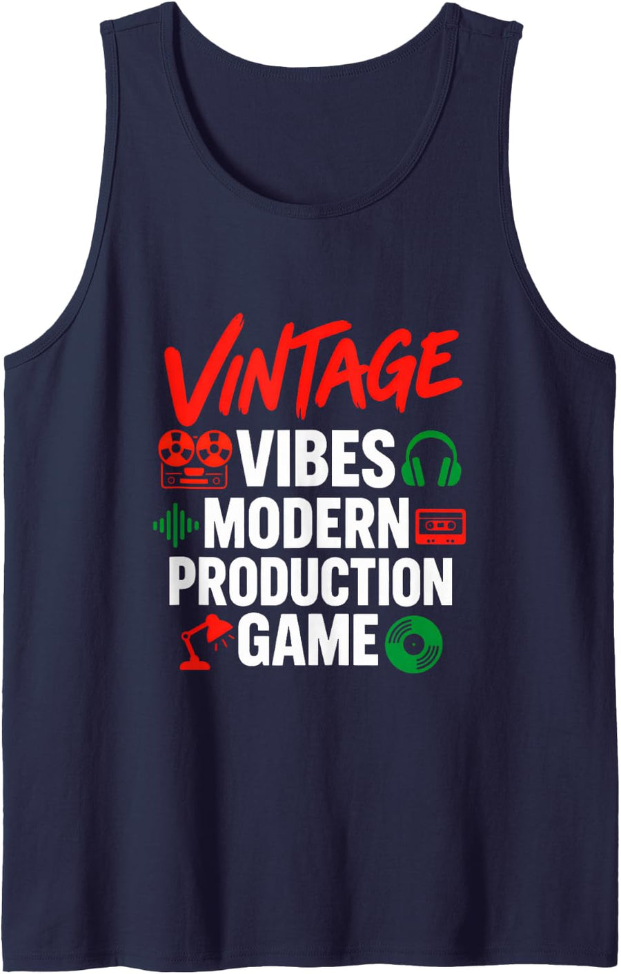Vintage Vibes Modern Production Game Synthwave Producer Sleeveless Tank Top - Navy Blue