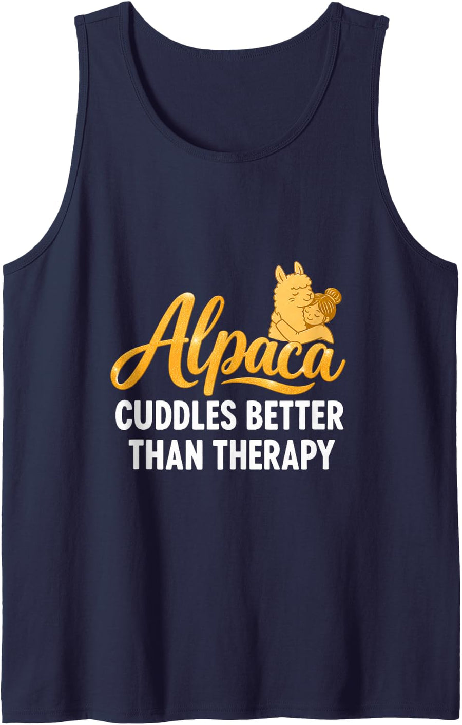Alpaca Cuddles Better Than Therapy Funny Farm Animal Sleeveless Tank Top - Navy Blue