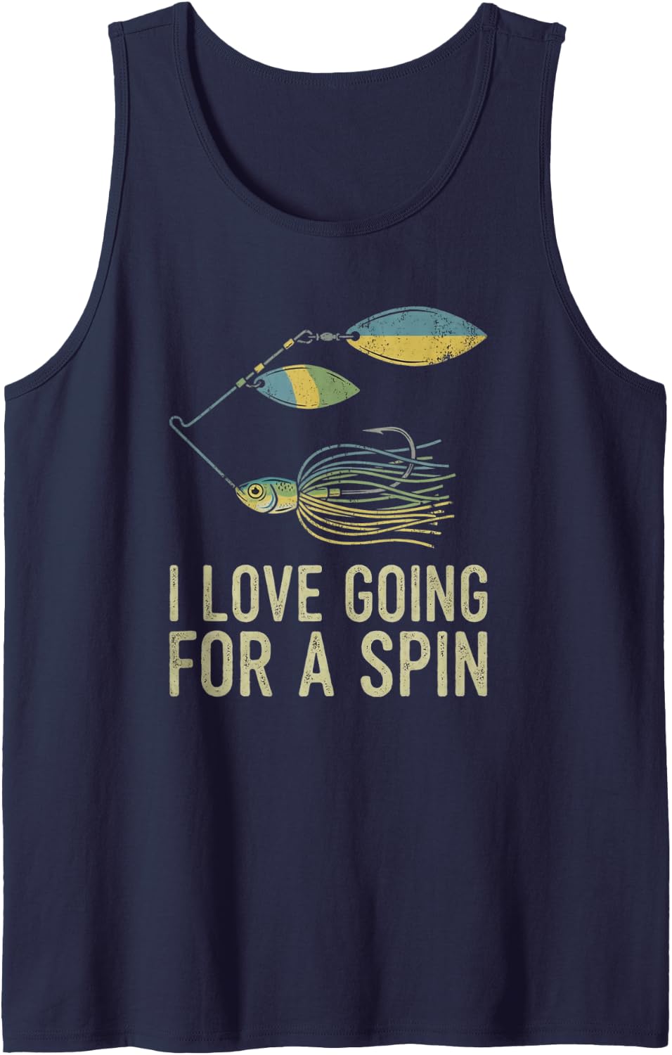 I Like Going for A Spin Funny Bass Fishing Spinner Bait Sleeveless Tank Top - Navy Blue