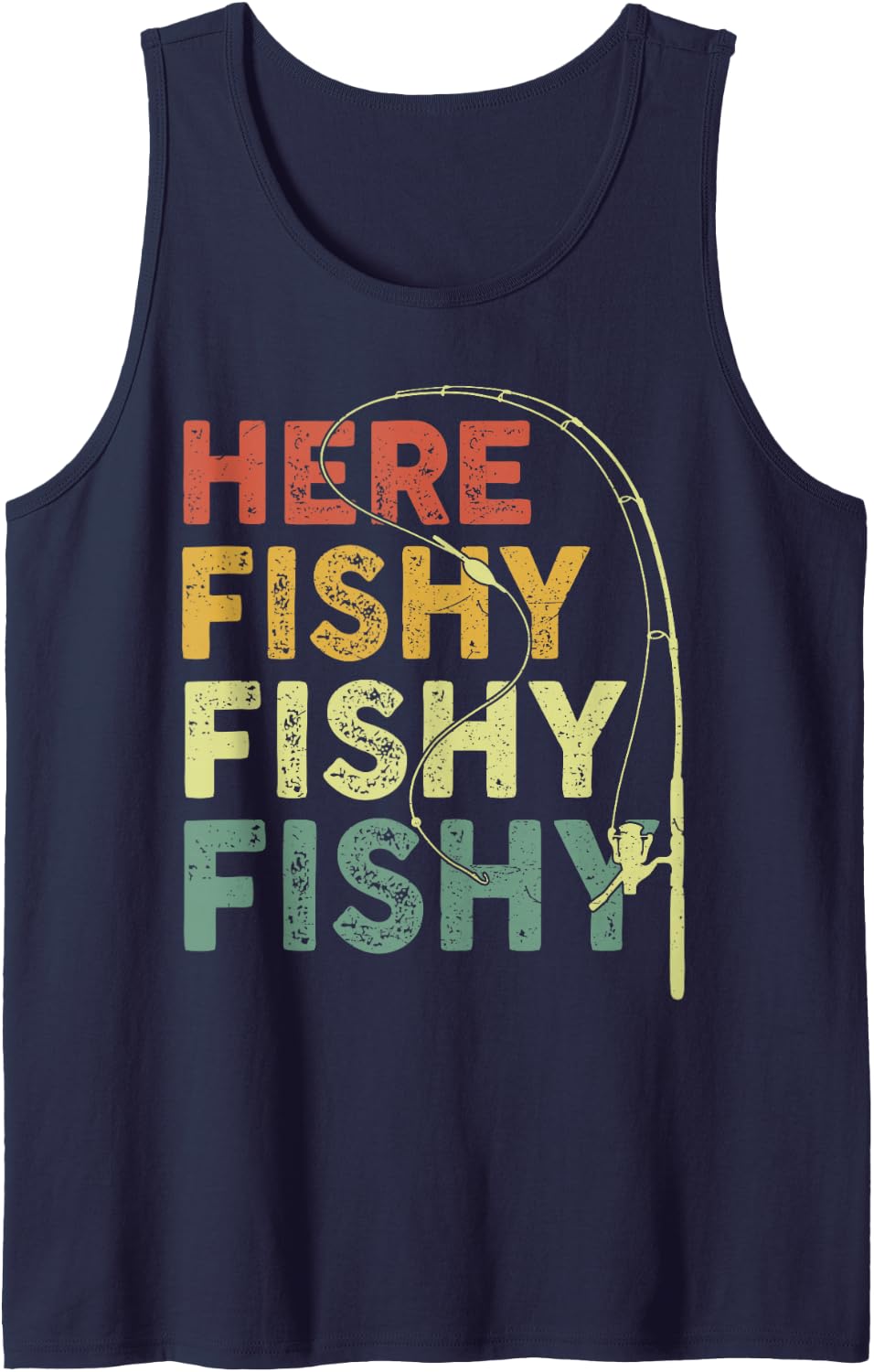 Fishing Here-Fishy Bass Fish Dad Funny Tank Top - Navy Blue