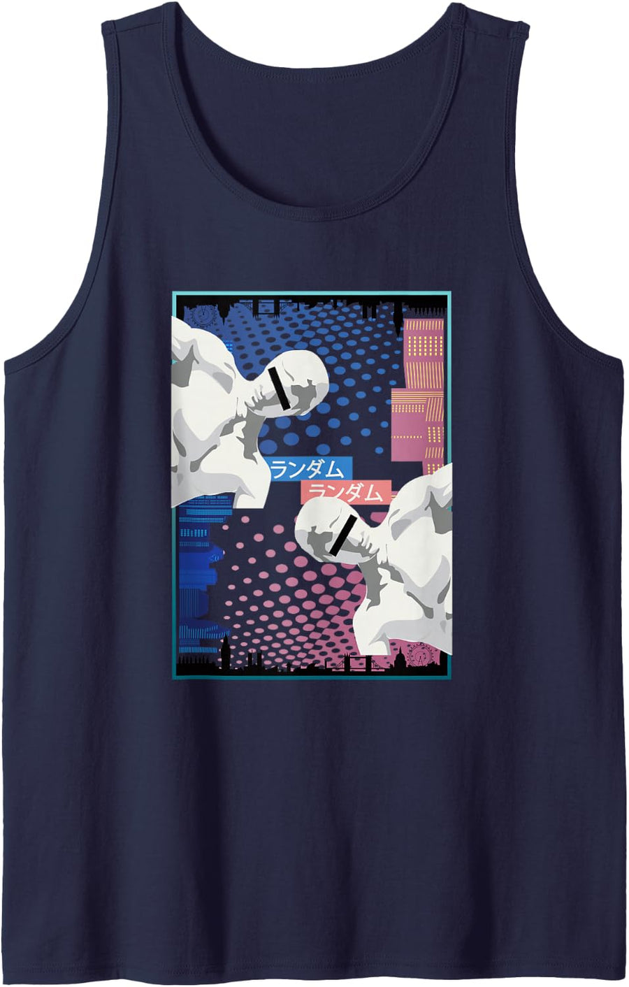 Aesthetic Vaporwave Random City Statue Sleeveless Tank Top - Navy Blue