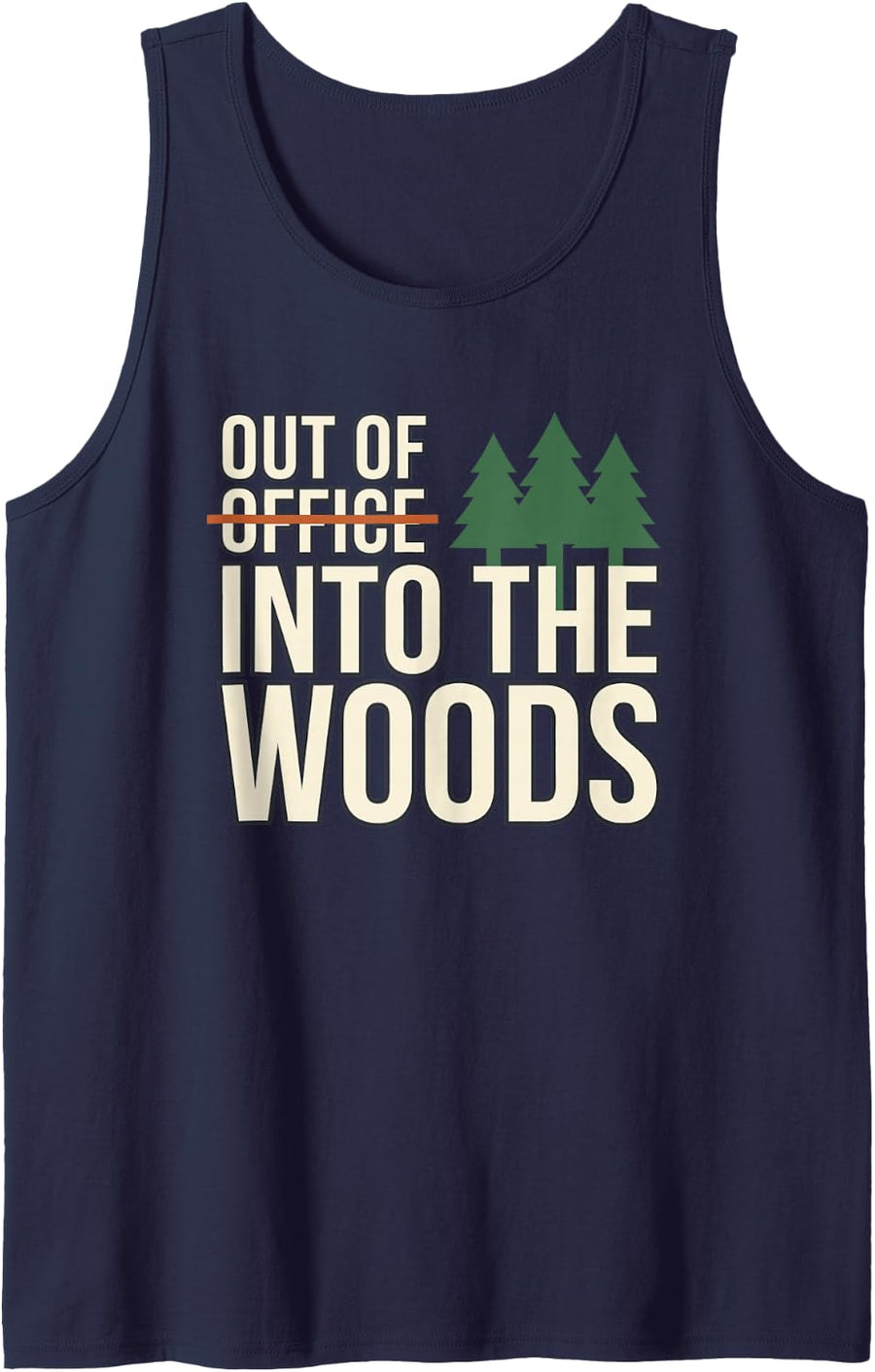 Out of Office Into The Woods Hiking Camping Forest Design Sleeveless Tank Top - Navy Blue