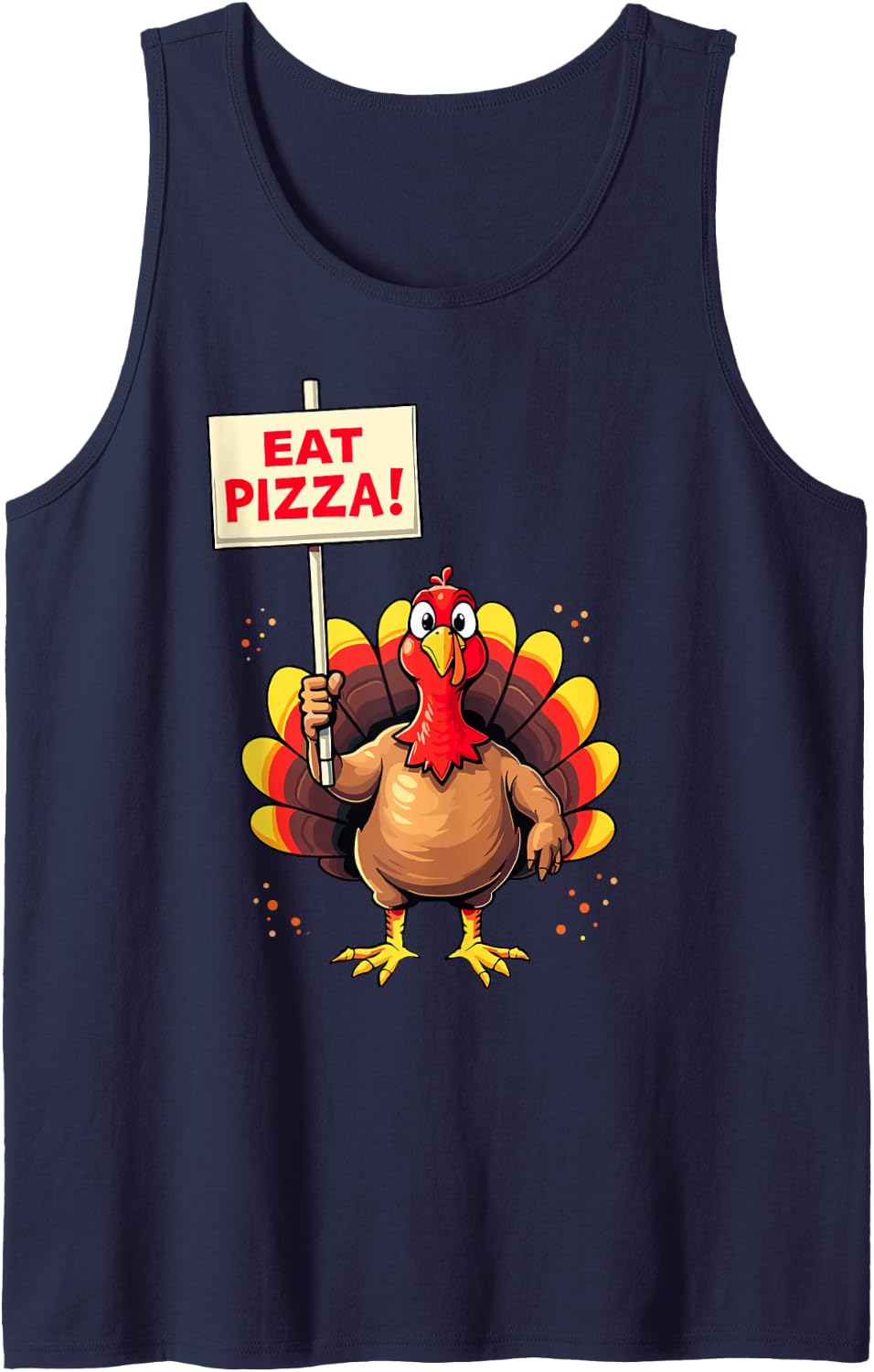 Funny Turkey Eat Pizza Thanksgiving Fall Family Dinner Tee Sleeveless Tank Top - Navy Blue