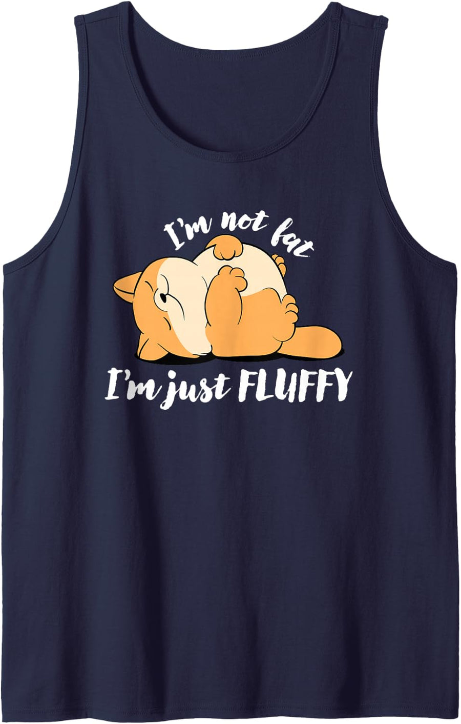 I'm Not Fat I'm Just Fluffy Funny Sarcastic Cute Cat Design Sleeveless Tank Top - Navy Blue