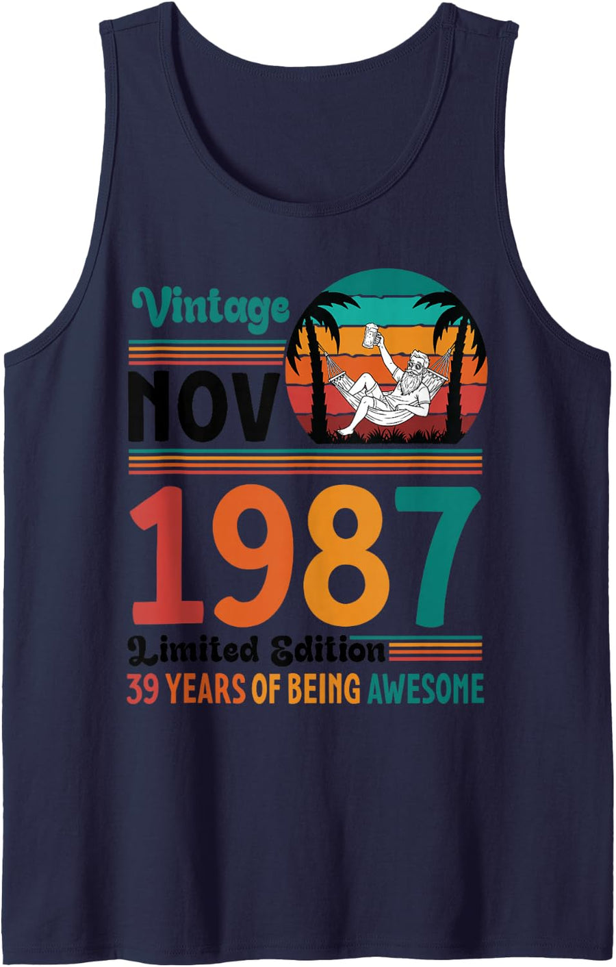 Vintage November 1987 Ltd Edition 39 Years of Being Awesome Sleeveless Tank Top - Navy Blue