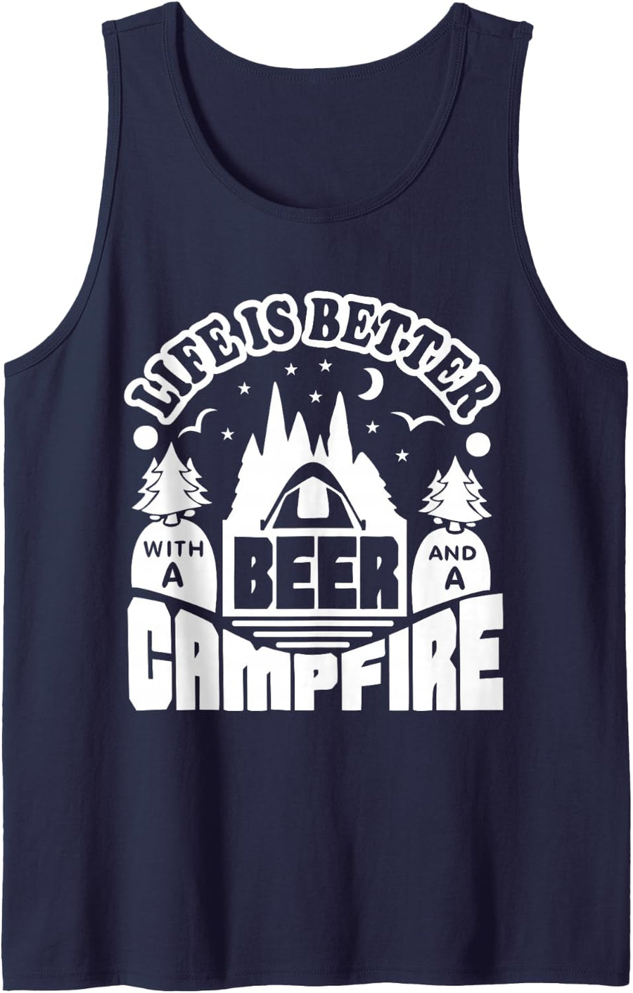 Life is Better with Beer and Campfire Camping Mountain Sleeveless Tank Top - Navy Blue