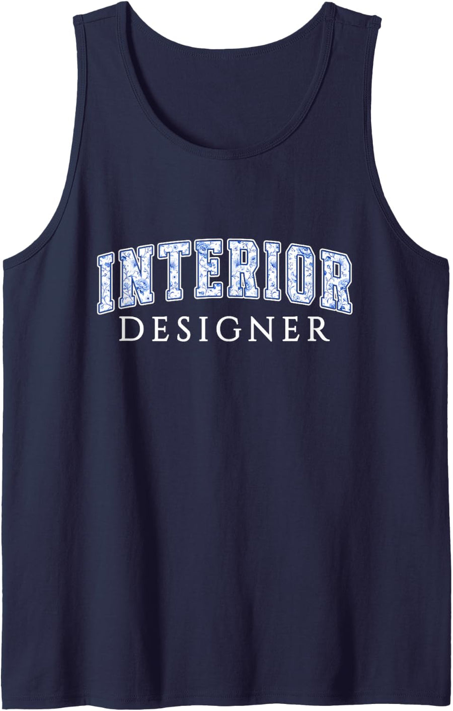 Interior Designer Blue Floral Varsity Letters Decorator Sleeveless Tank Top - Navy Blue