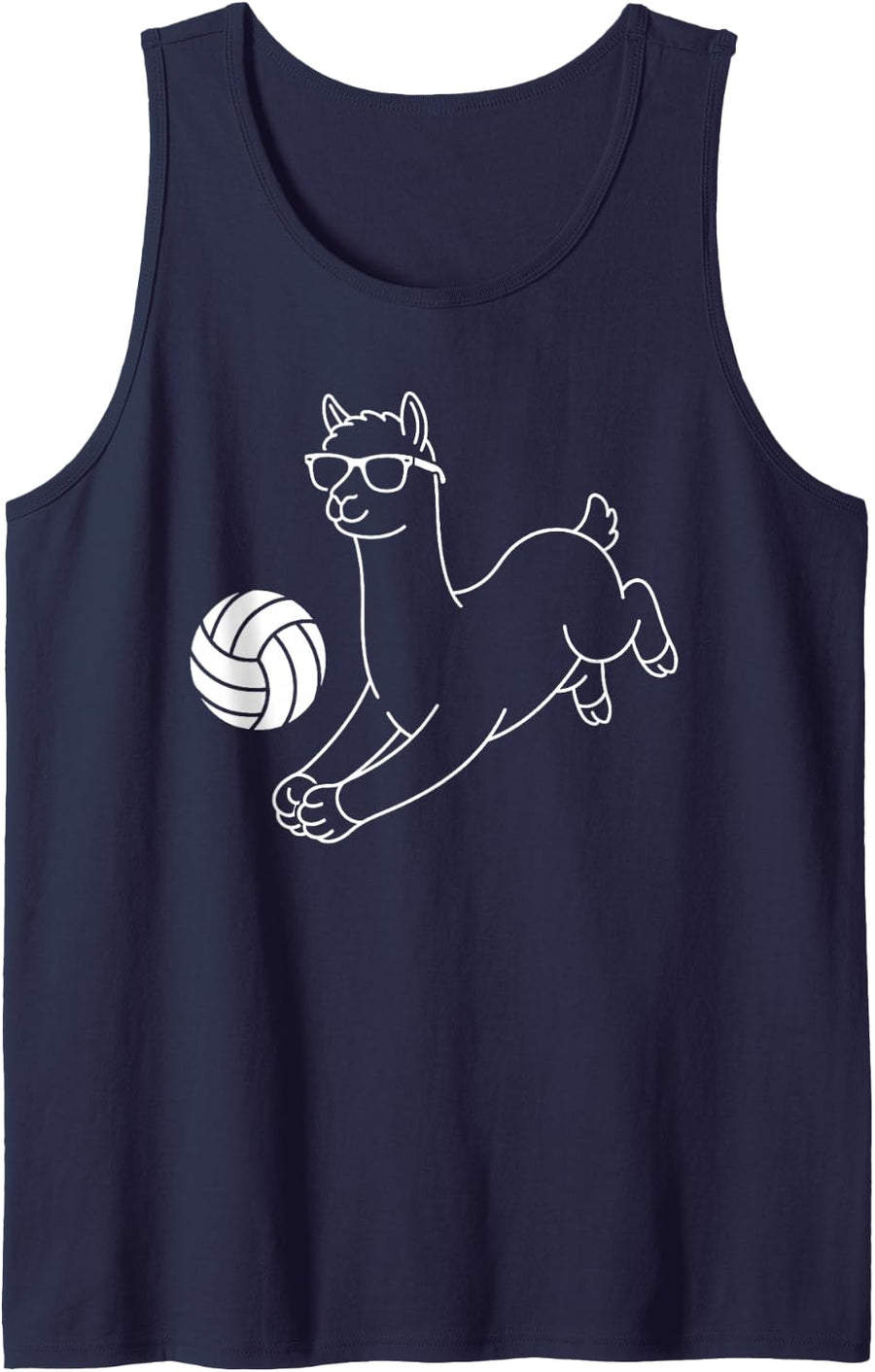 Llama Alpaca Wearing Sunglasses Volleyball Funny Sleeveless Tank Top - Navy Blue