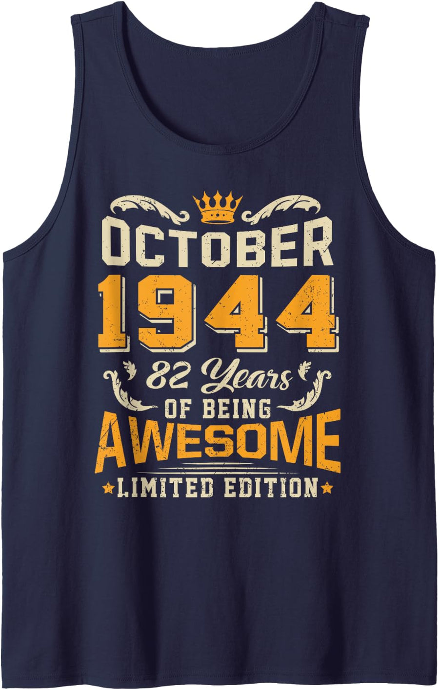 October 1944 Vintage 82 Years Awesome 82nd Birthday Sleeveless Tank Top - Navy Blue
