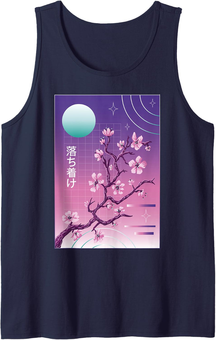 Japanese Sakura Vaporwave Tank Top - Navy Blue