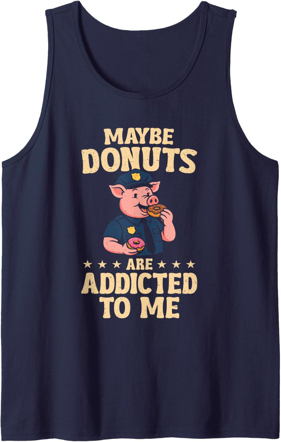 Pig Cop Donut Funny Police Officer Sleeveless Tank Top - Navy Blue