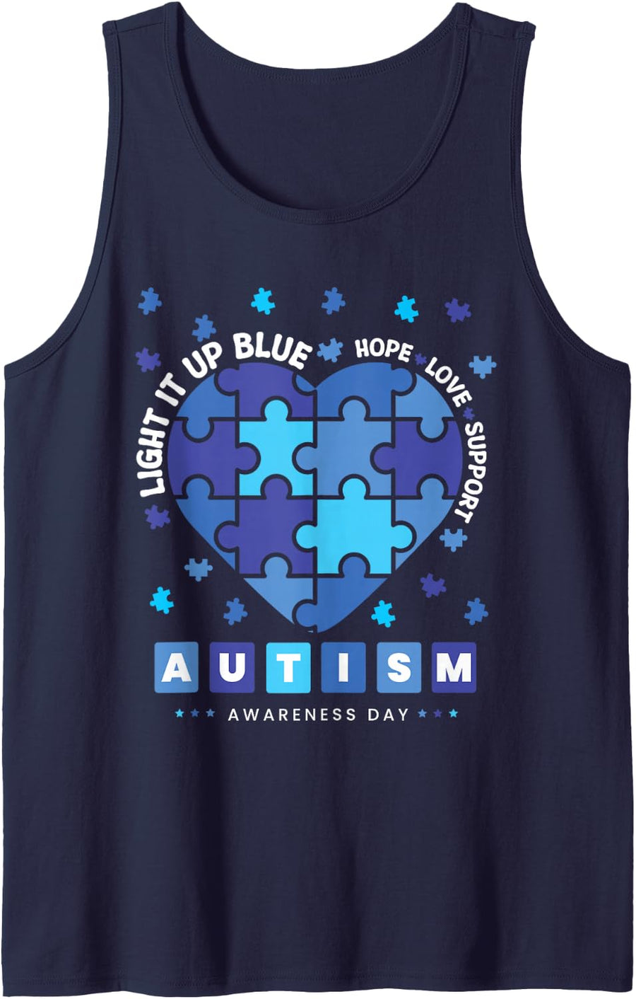 Light It Up Blue Autism Awareness Men Women Kids Sleeveless Tank Top - Navy Blue