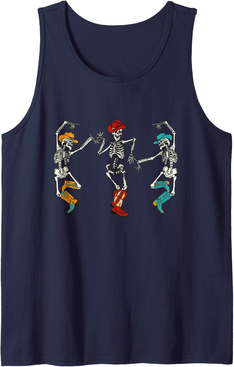 Retro Cowboy Skeleton Cowgirl Dancing Boots Halloween Tank Top - Navy Blue