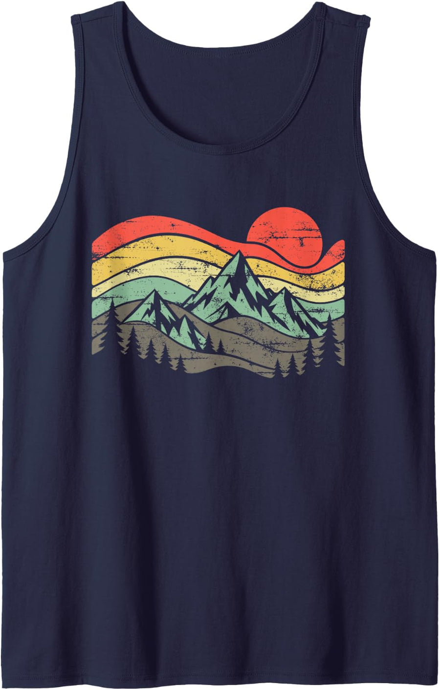 Men's Vintage Hiking Wildlife Outdoor Mountains Retro Nature Lover Sleeveless Tank Top - Navy Blue