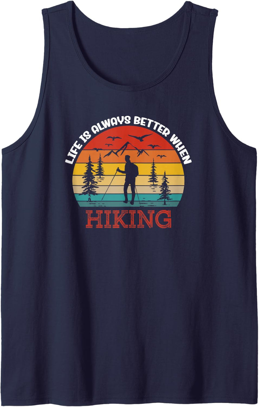 Retro Hiking Quote Outdoors Hiker Mountain Vintage Hike Sleeveless Tank Top - Navy Blue