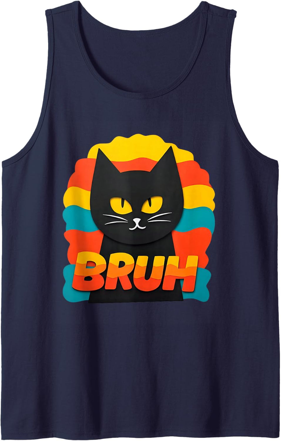 Funny Meme Saying Bruh Retro Cat Sleeveless Tank Top - Navy Blue