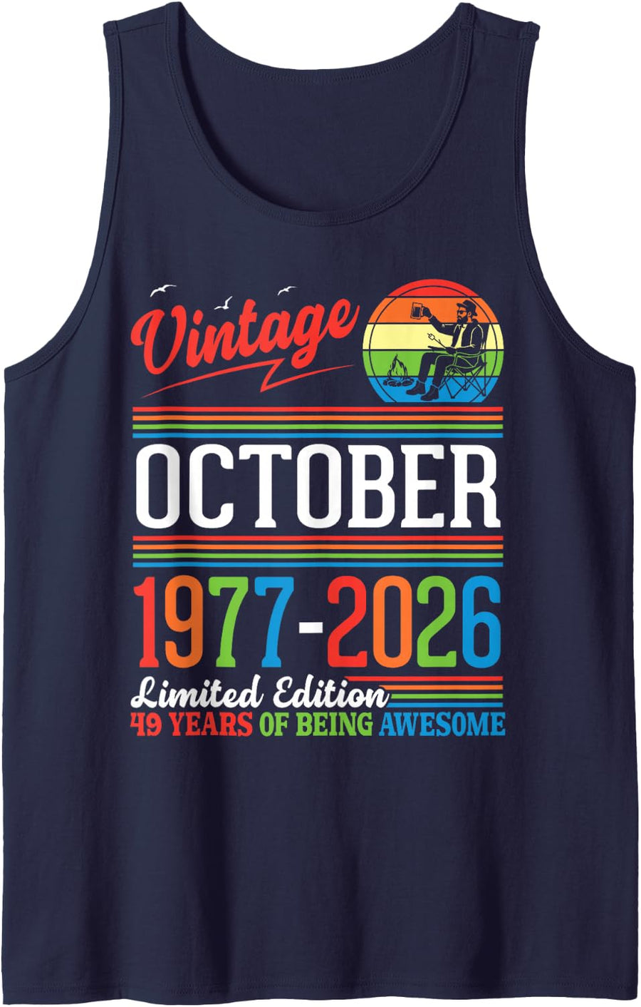 Vintage October 1977 2026 Ltd Edition 49 Years Being Awesome Tank Top - Navy Blue