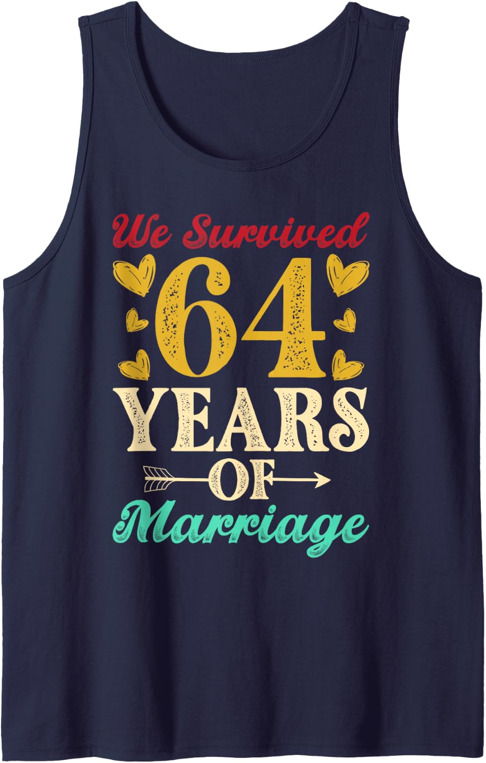We Survived 64 Years of Marriage 64th Anniversary Wedding Sleeveless Tank Top - Navy Blue