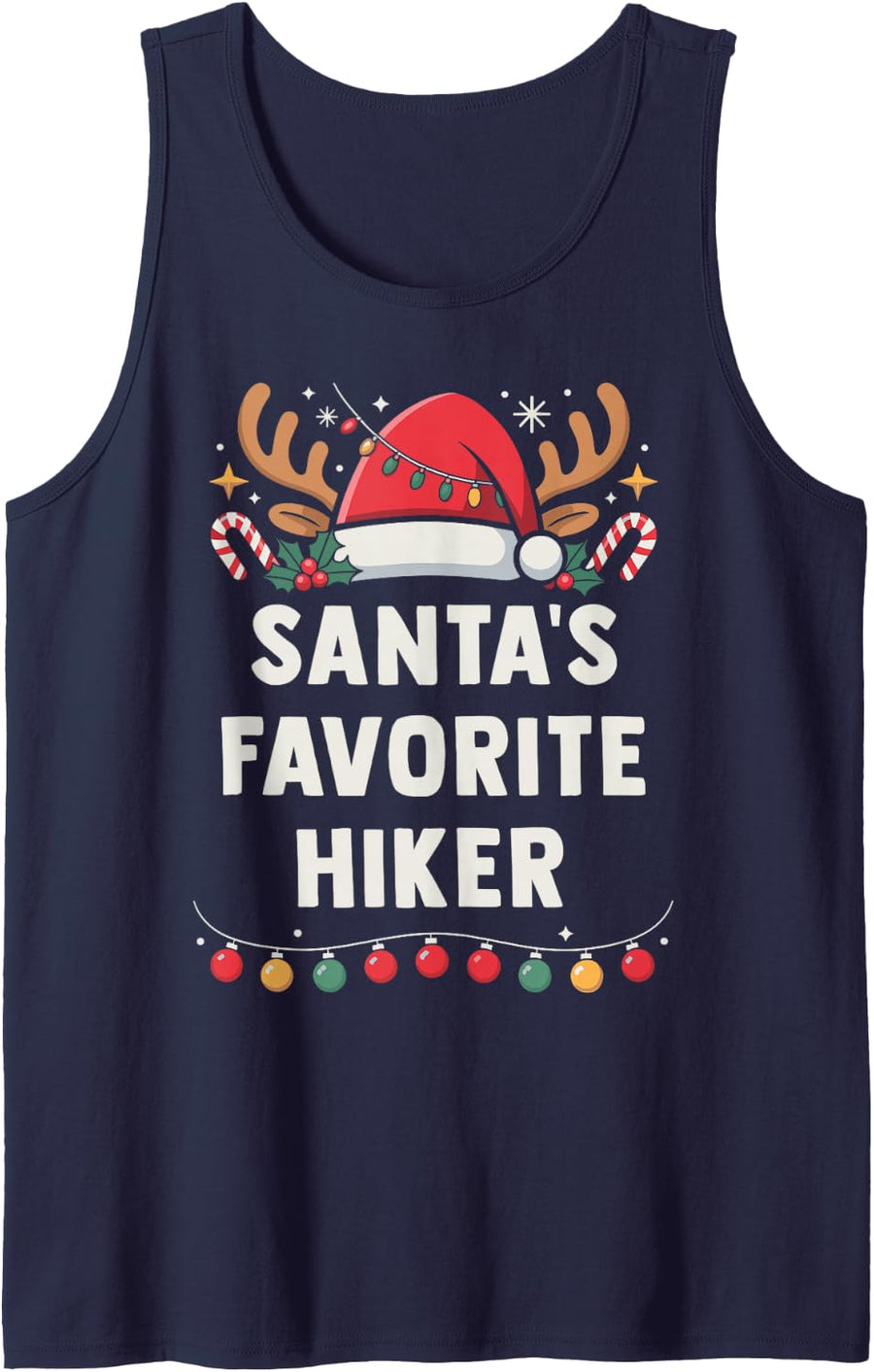 Santa's Favorite Hiker Funny Sport Lover Christmas Holiday Sleeveless Tank Top - Navy Blue
