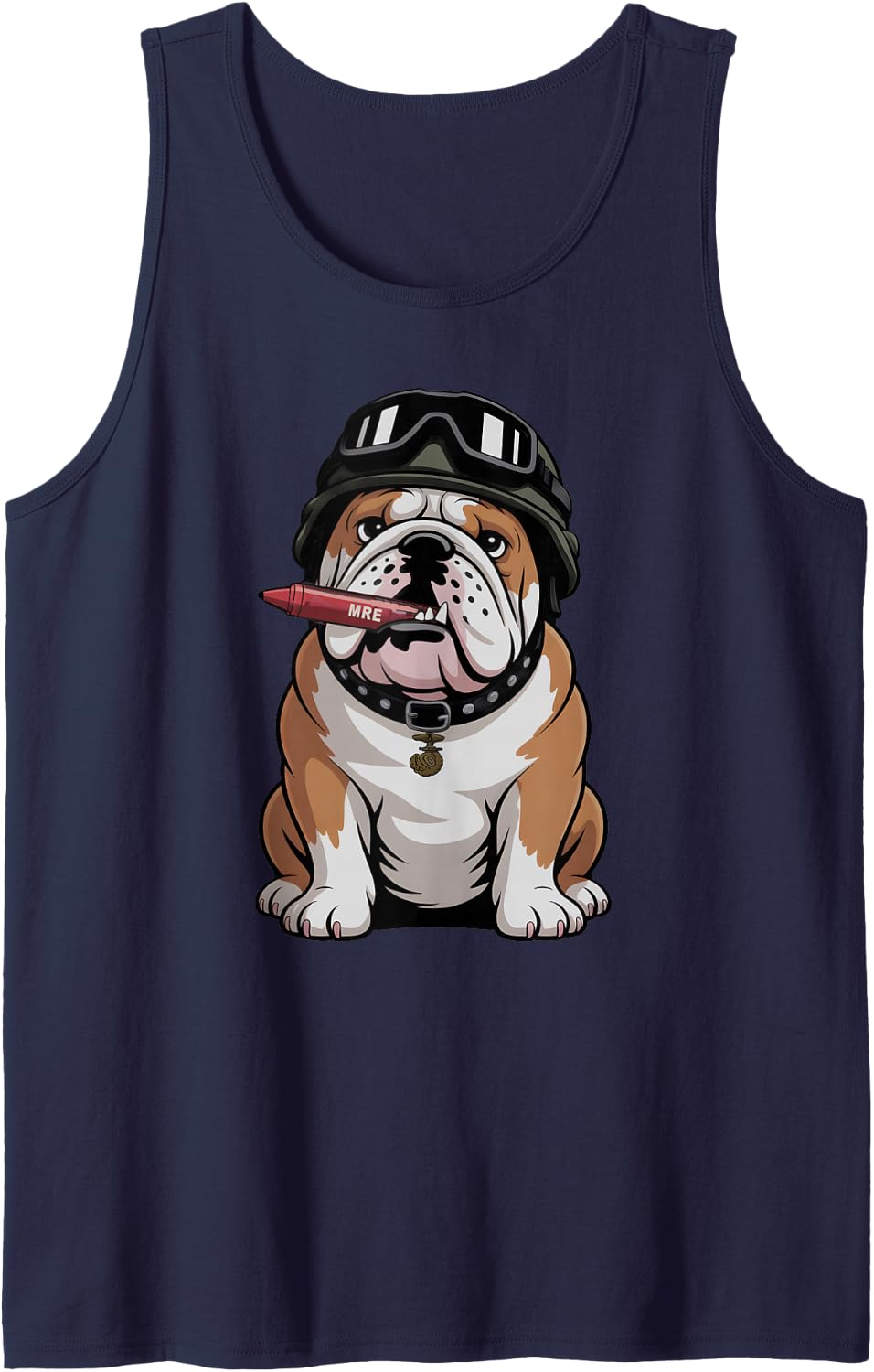 Sarcastic My Favorite Veteran Eats Crayons Jarhead Bulldog Sleeveless Tank Top - Navy Blue