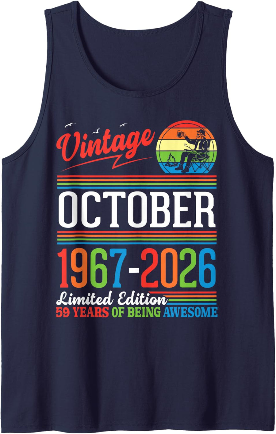 Vintage October 1967 2026 Ltd Edition 59 Years Being Awesome Tank Top - Navy Blue