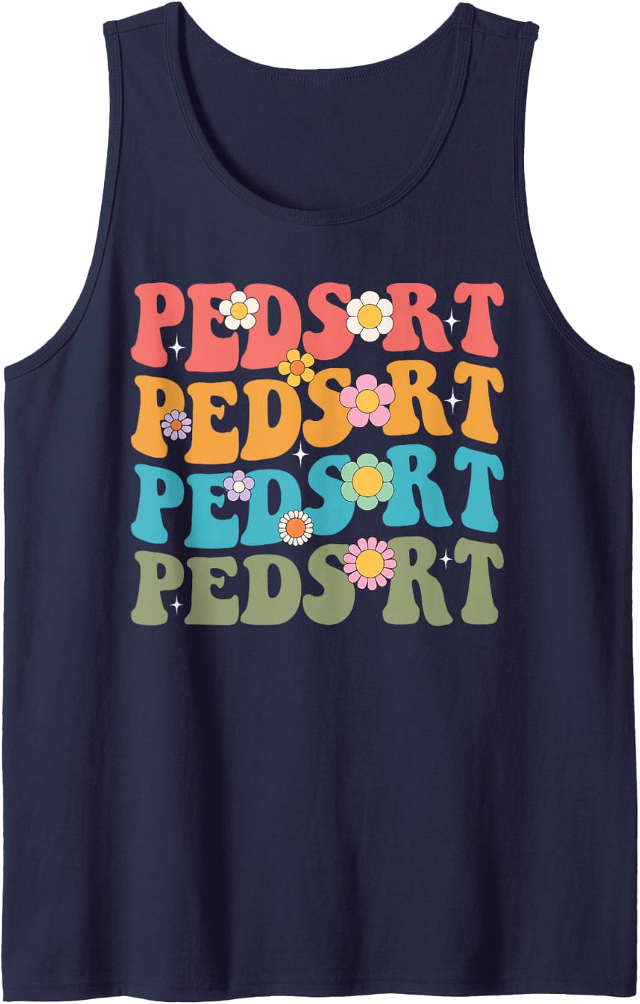 Retro Groovy Peds RT Pediatric Respiratory Therapy Nursing Sleeveless Tank Top - Navy Blue
