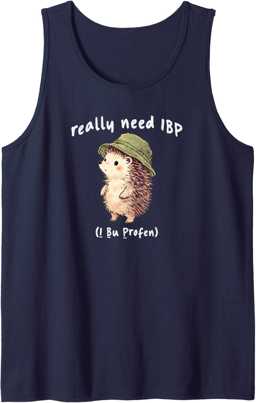 Hedgehog Really Need IBP (I Bu Profen) Funny Design Sleeveless Tank Top - Navy Blue