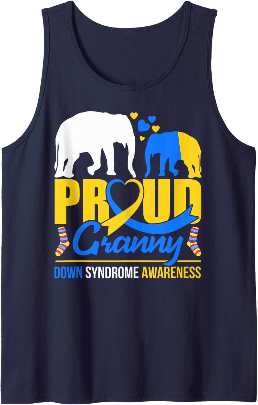 Proud Granny World Down Syndrome Awareness Day Elephant T21 Sleeveless Tank Top - Navy Blue