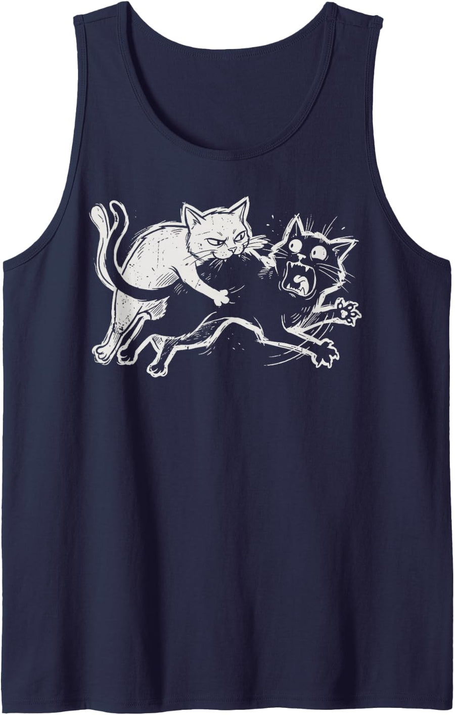 Chaotic Cat Energy Funny Black and White Cats Biting Meme Sleeveless Tank Top - Navy Blue