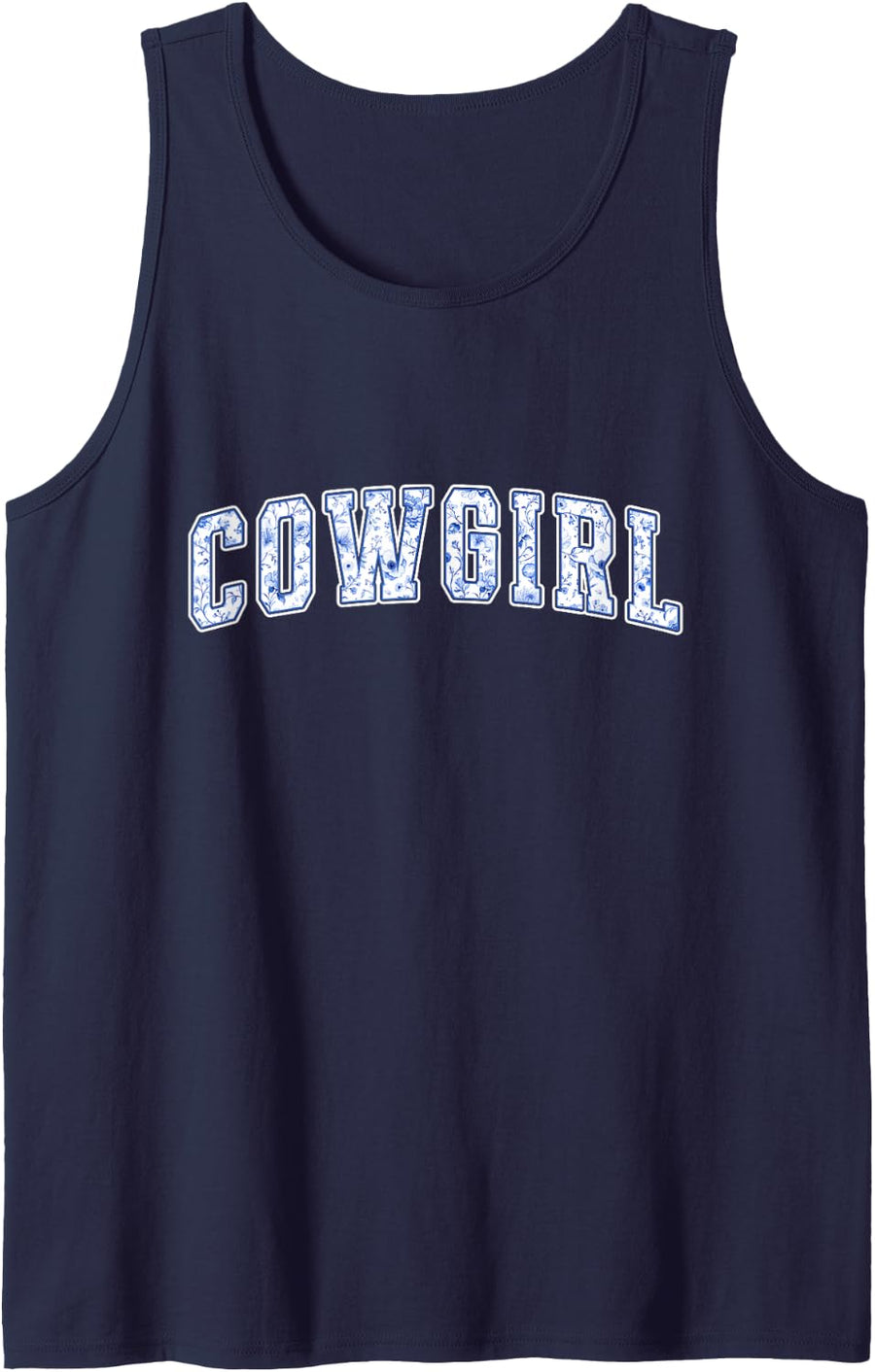 Cowgirl Blue Floral Varsity Letters Western Country Girl Sleeveless Tank Top - Navy Blue