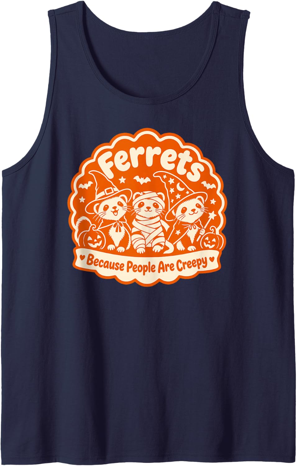 Ferrets Because People are Creepy Halloween Ferret Owner Sleeveless Tank Top - Navy Blue
