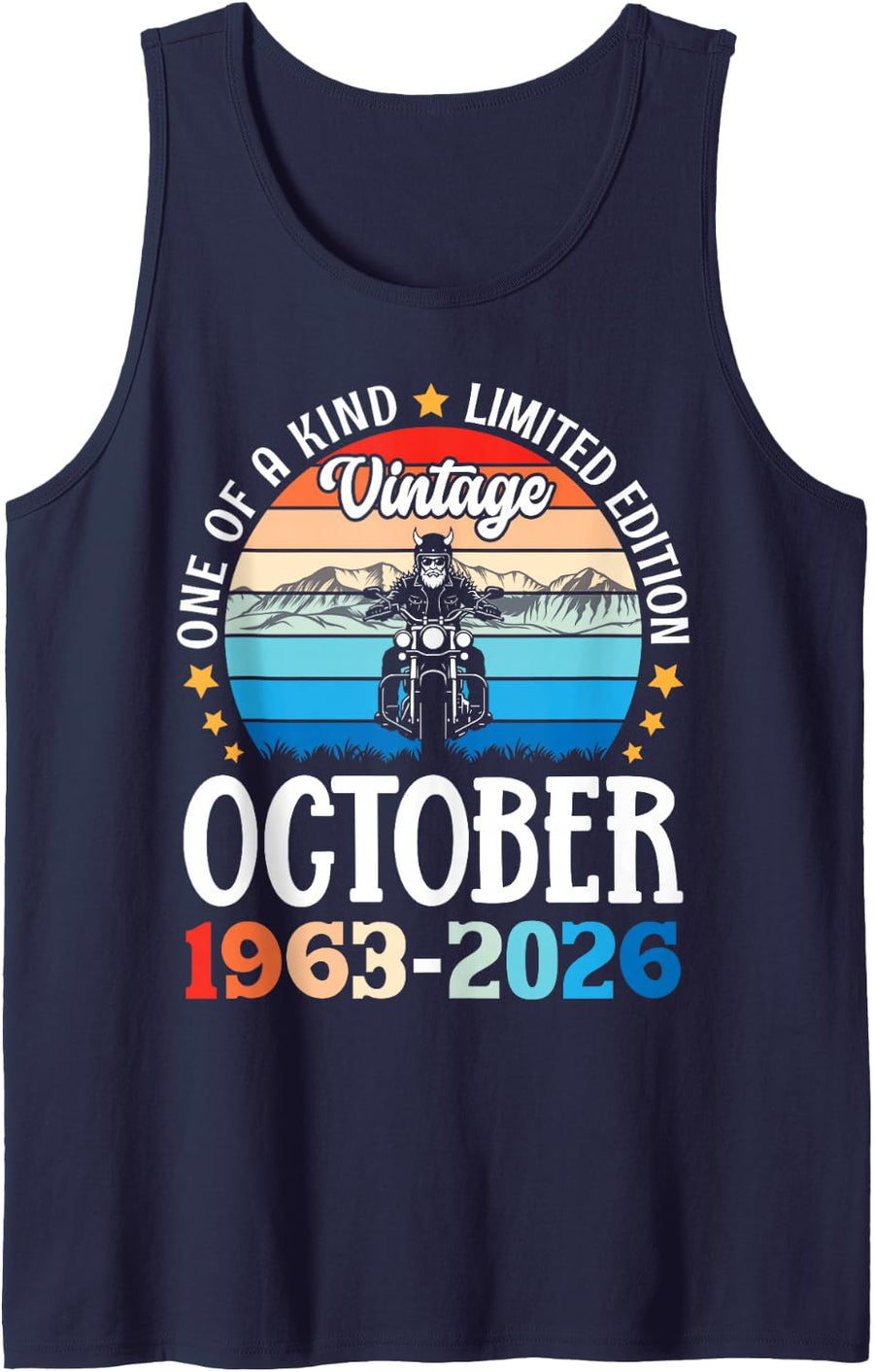 One of A Kind Ltd Edition Vintage October 1963 2026 63 Years Sleeveless Tank Top - Navy Blue