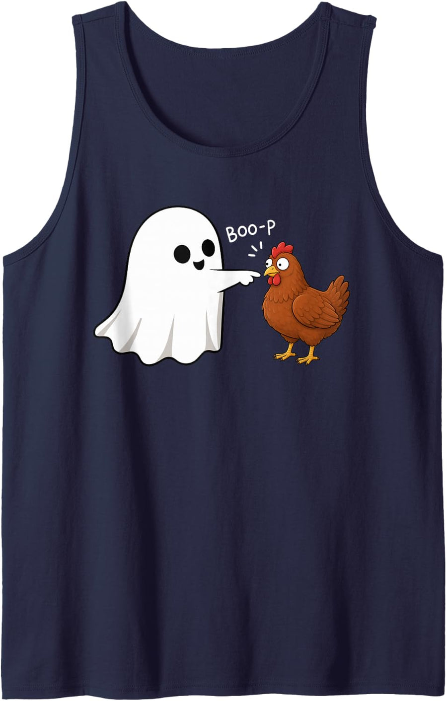 Cute Chicken Boop Ghost Halloween Tank Top - Navy Blue