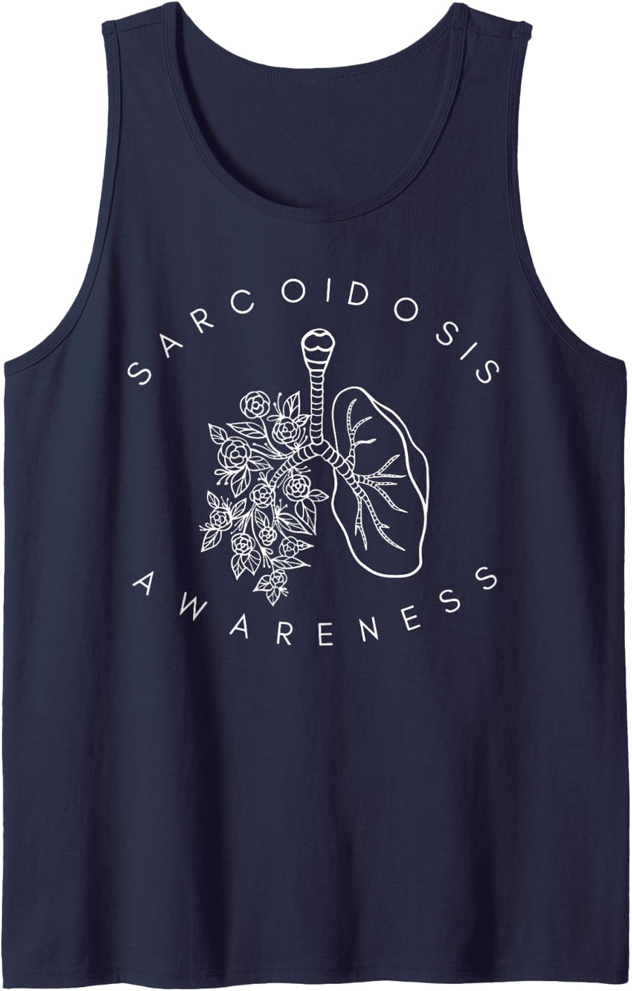 Floral Lung Sarcoidosis Awareness Pulmonary Sarcoidosis Sleeveless Tank Top - Navy Blue