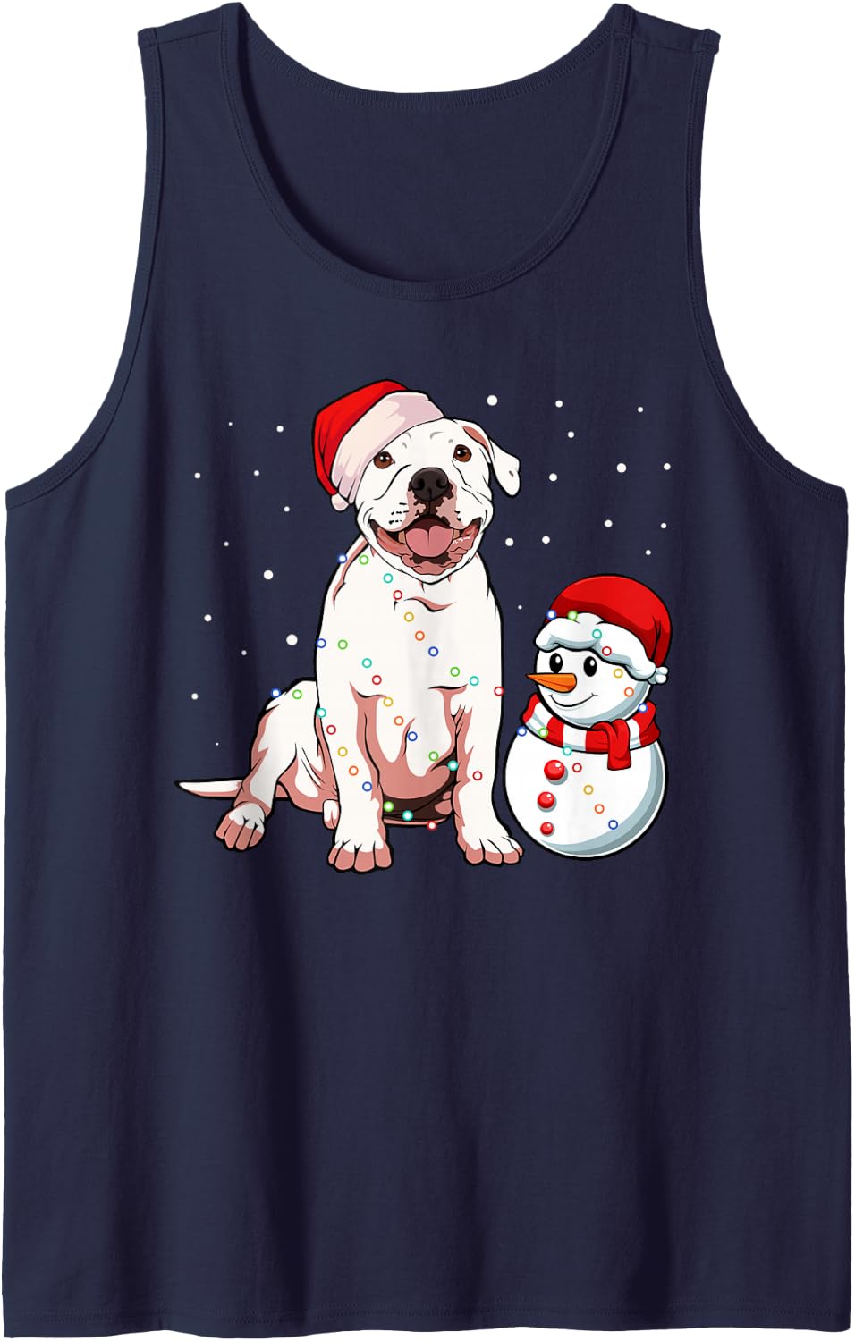 Pitbull Santa Hat Christmas Pajama Cute Dog Snow-man X-Mas Sleeveless Tank Top - Navy Blue
