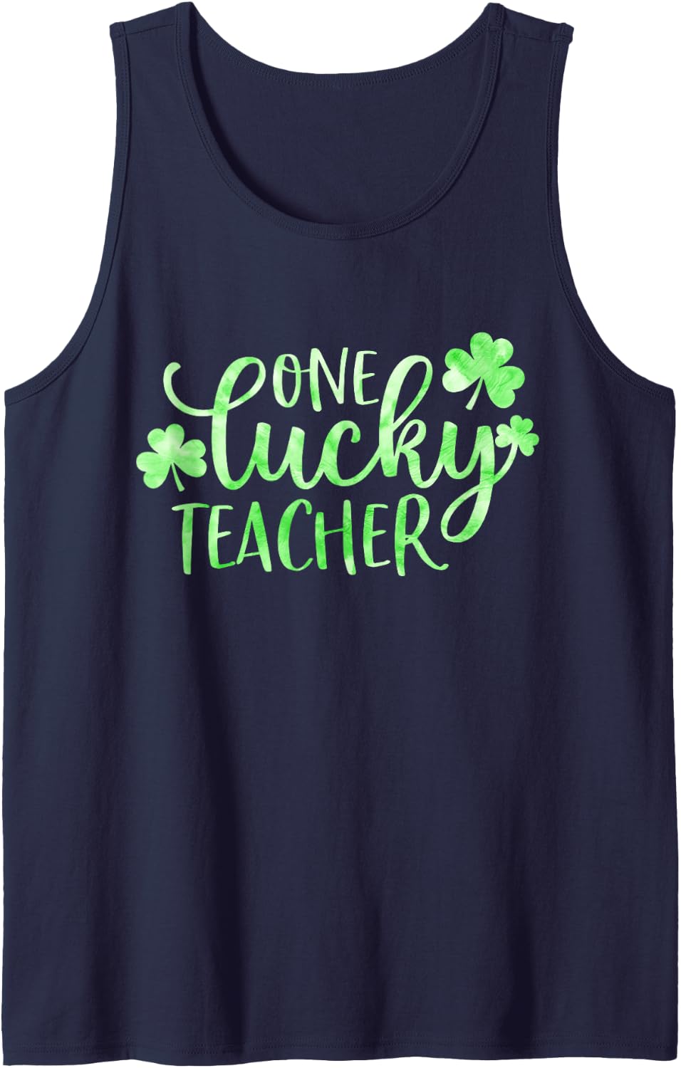 Tie Dye Shamrock One Lucky Teacher St. Patrick's Day School Sleeveless Tank Top - Navy Blue