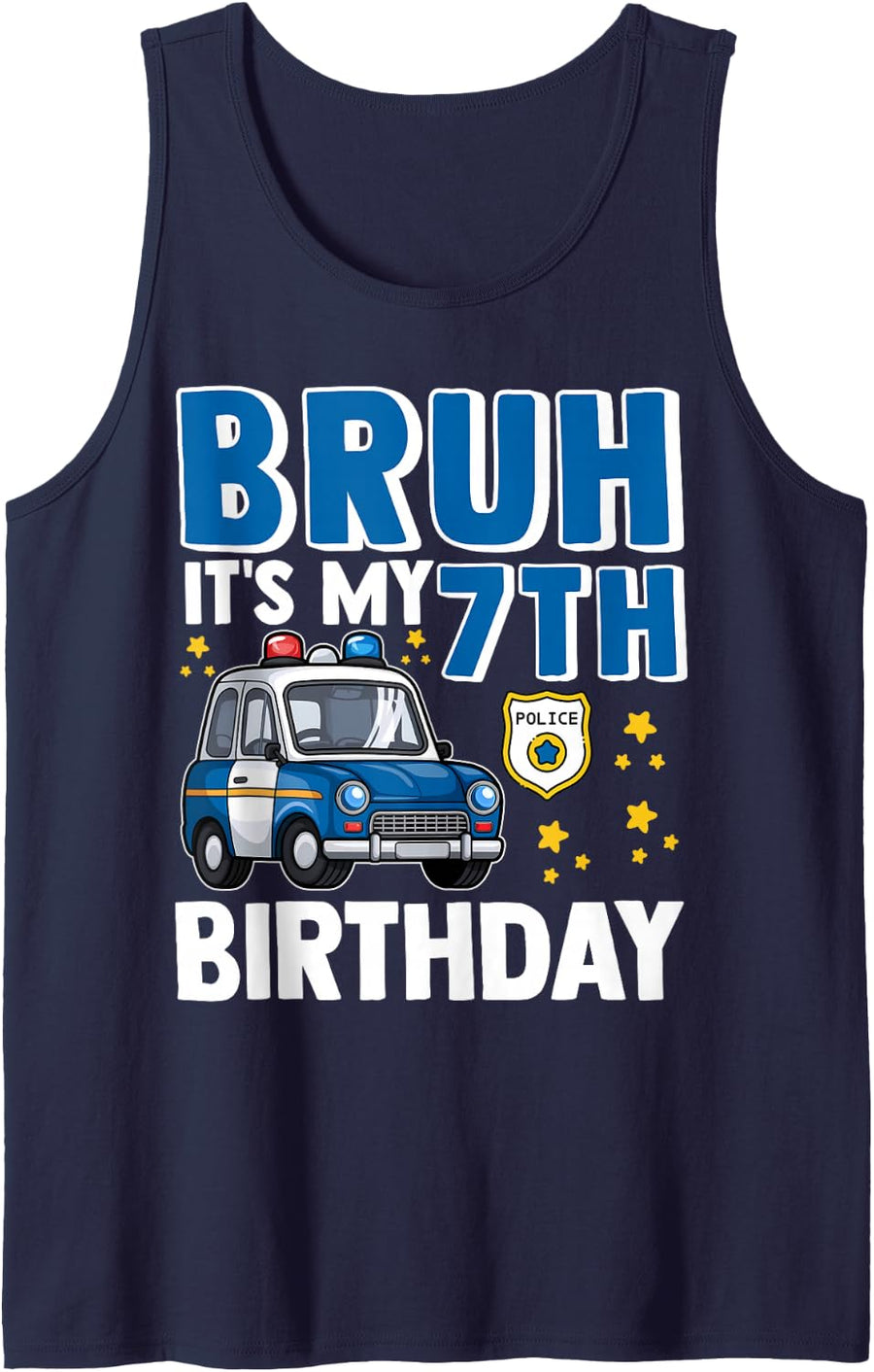 Seven 7th Police Car Birthday Boy Cop Policeman 7 Years Old Sleeveless Tank Top - Navy Blue